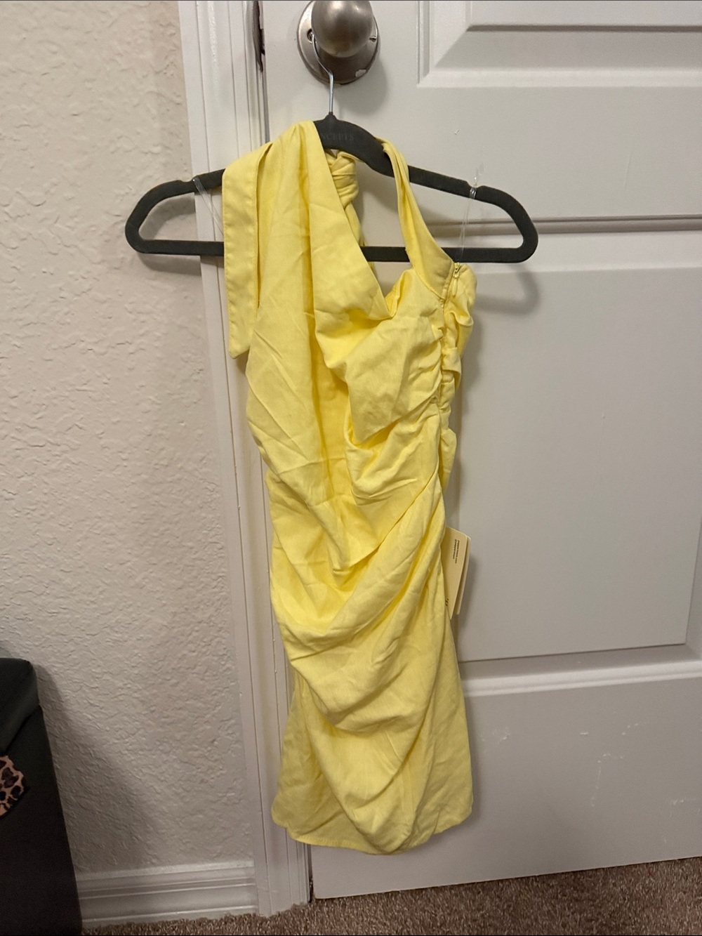 Peppermayo Pale Yellow One-Shoulder Ruched Mini Dress - Picture 3 of 4